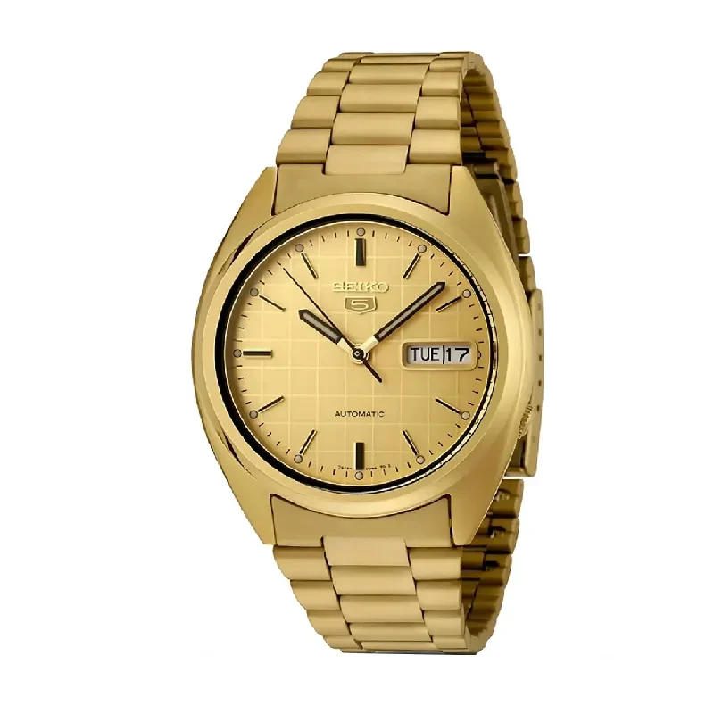 Seiko 5 Grid Dial Automatic Gold-tone Men's Watch- SNXL72k
